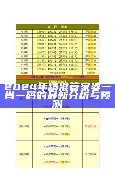 2024年精准管家婆一肖一码的最新分析与预测